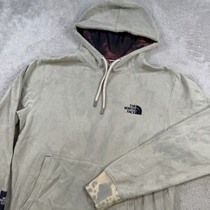 The North Face Hoodie Men Medium Beige Tie Dye Fleece Drawstring Hiking Pullover